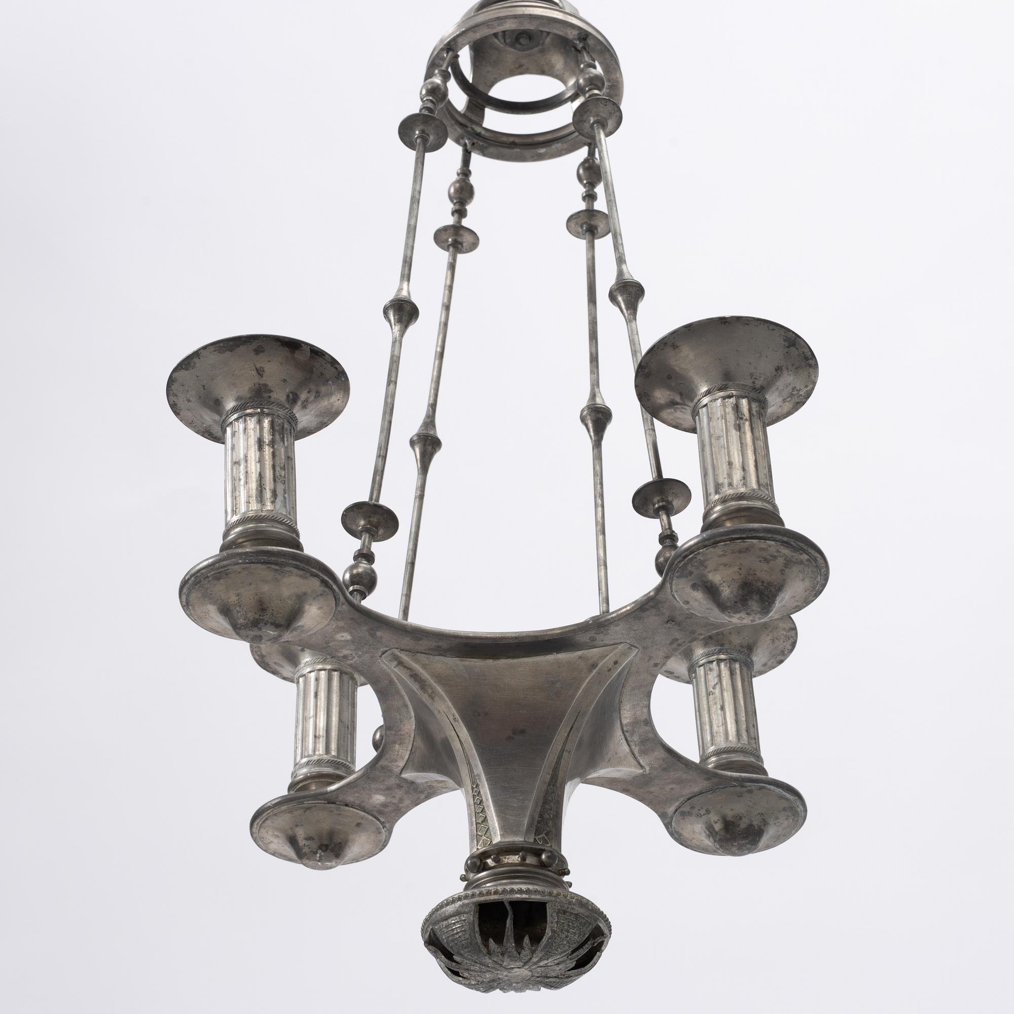 Ferdinand Boberg, a pewter chandelier, Santessons Tenngjuteri, Stockholm 1904.