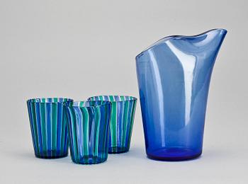 KARAFF SAMT GLAS, 3 st, glas, Venini, Murano, 1900-talets andra hälft.