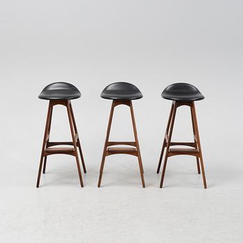 Erik Buch, three model 'OD61' rosewood bar stools from Odense Maskinsnedkeri A-S, Denmark, 1960's.