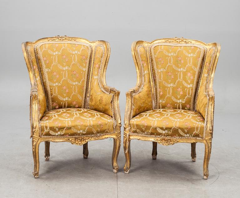 BERGÈRER, ett par, Louis XV-stil, 1900-talets första hälft/mitt.