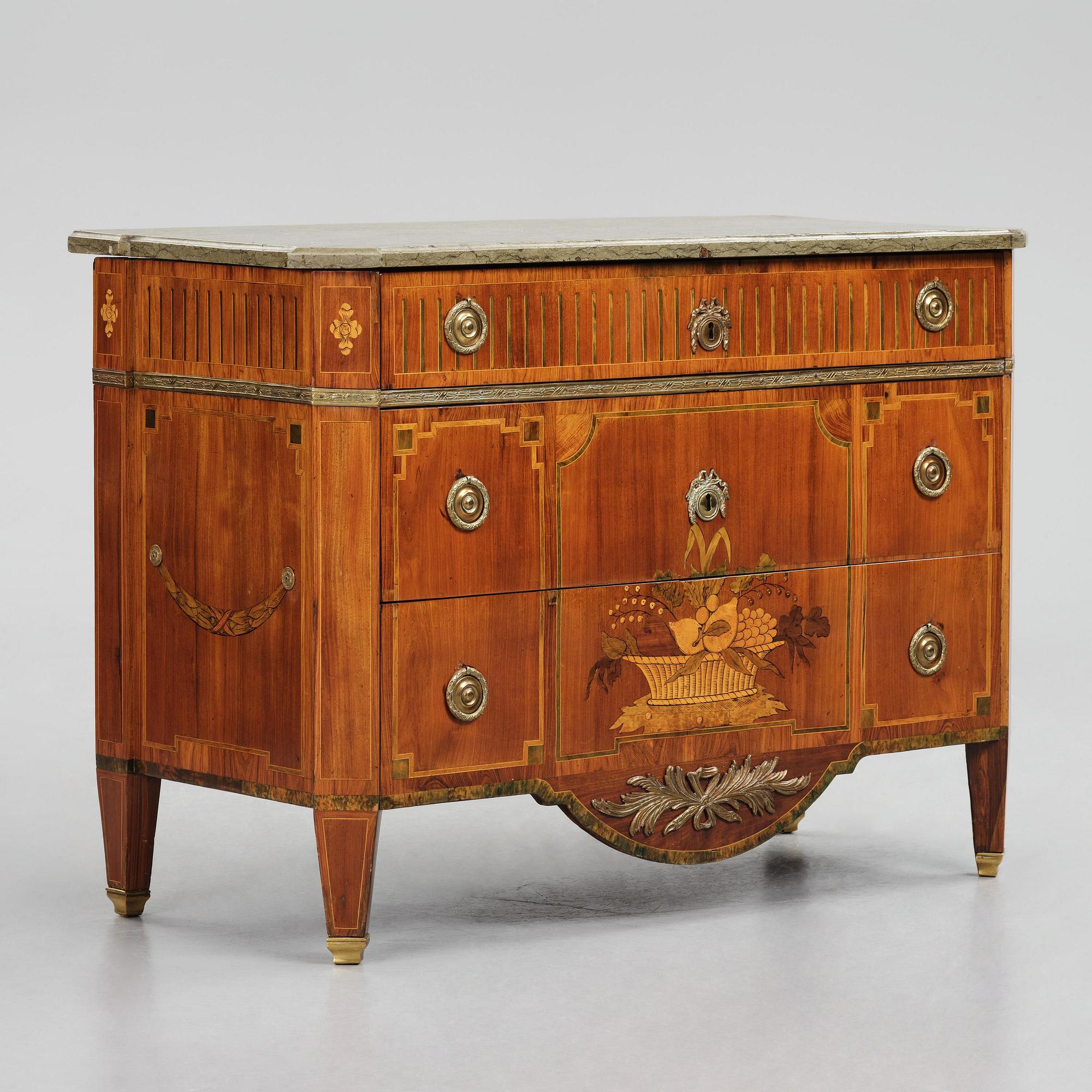 A Gustavian marquetry commode by G. Foltiern (master in Stockohlm 1771-1804).