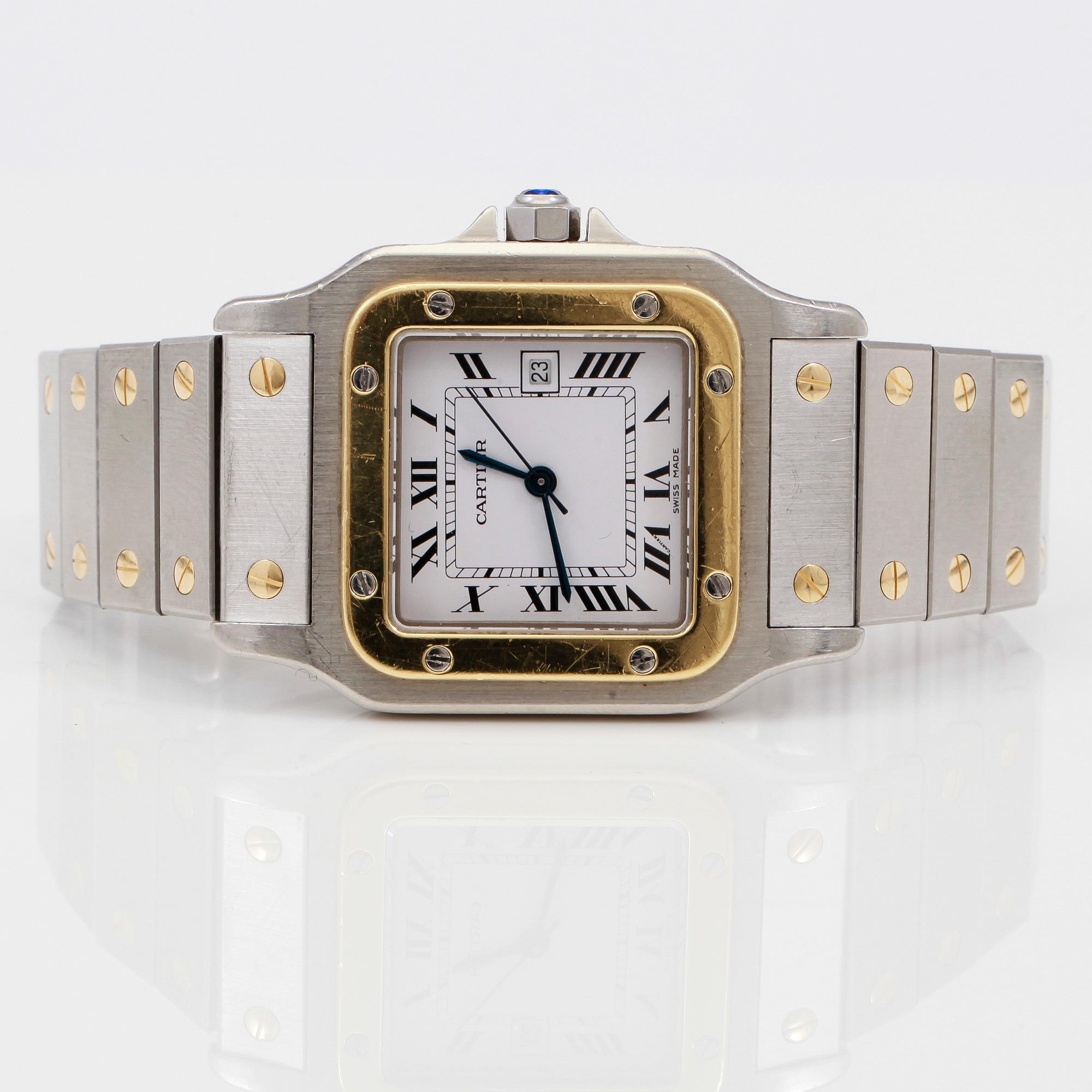 ARMBANDSUR, herr, Cartier, Santos, automatisk, stål och 18K guld.