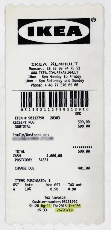 Virgil Abloh, a carpet, 'Kvitto' ('Receipt'), IKEA x Virgil Abloh, the 'MARKERAD' collection, c 197 x 90 cm.