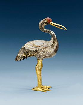1300. A cloisonné figure of a heron, Qing dynasty. (1644-1912).