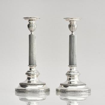 A pair of 18th century silver candlesticks, marks of Simson Ryberg, Stockholm 1789.