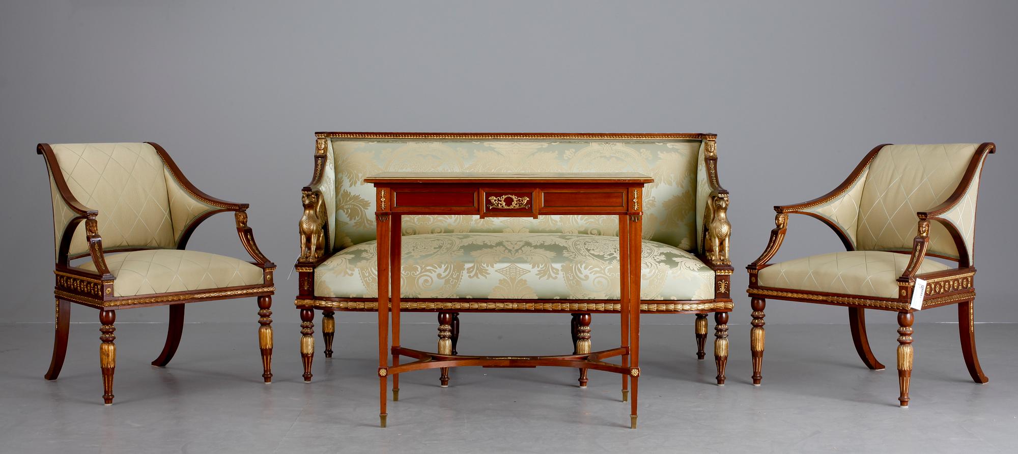 SALONGSGRUPP, 5 delar, sengustaviansk stil, tidigt 1900-tal.