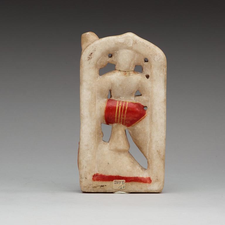 HANUMAN, delvis bemålad och förgylld alabaster. Indien, 1800-tal.