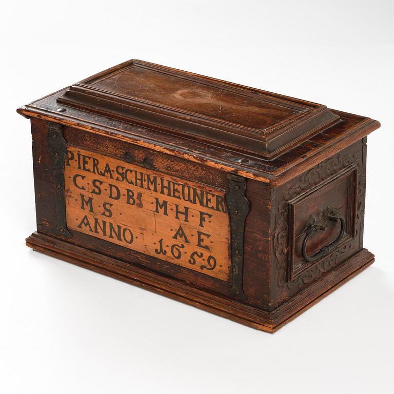 A South-German baroque 'Zunftruhe' guild casket for a weaver's guild, dated 1659.