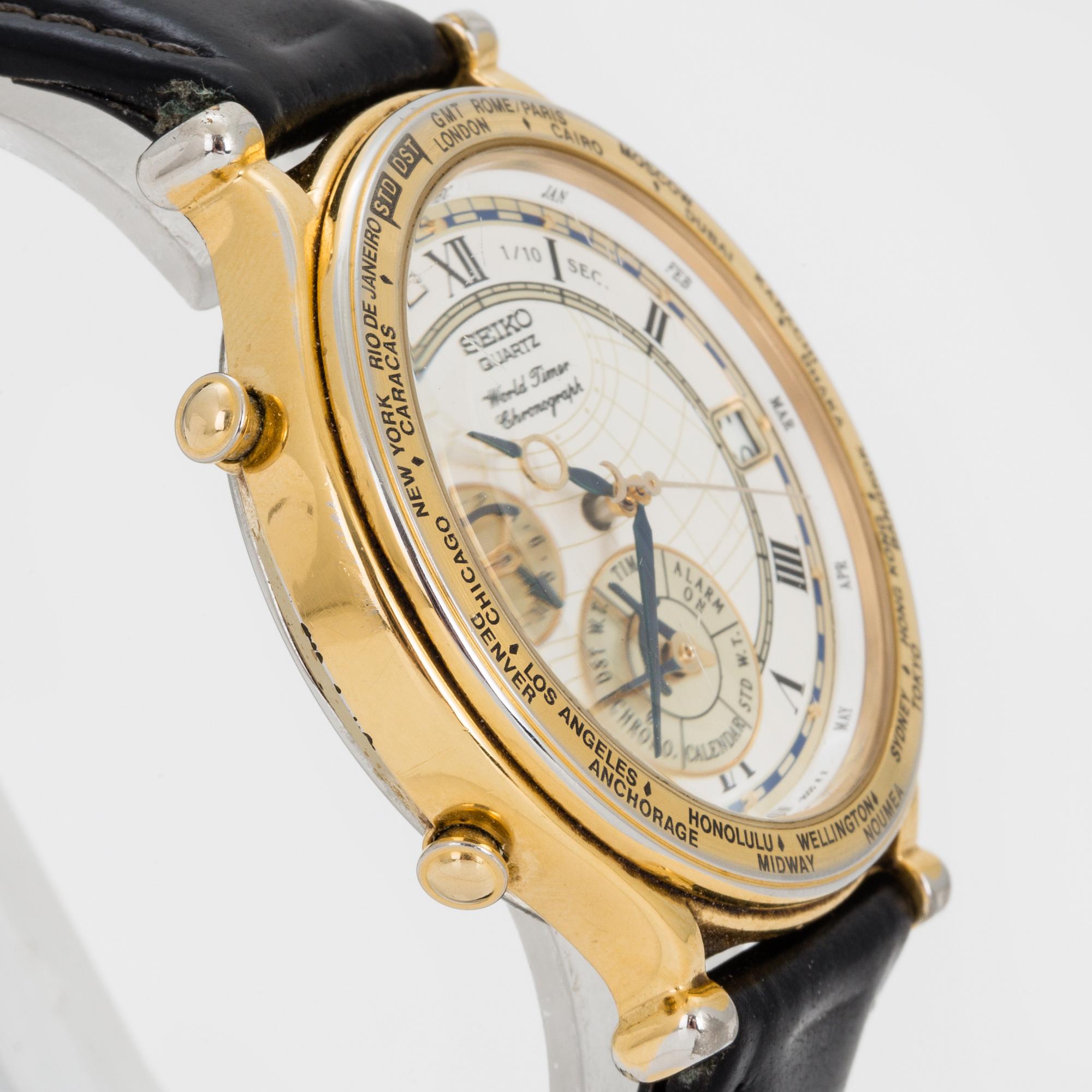 SEIKO, World Timer, chronograph, wristwatch, 39,5 mm.