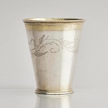 A Swedish early 18th century parcel-gilt beaker, marks of Herman Hermansson, Göteborg 1706.