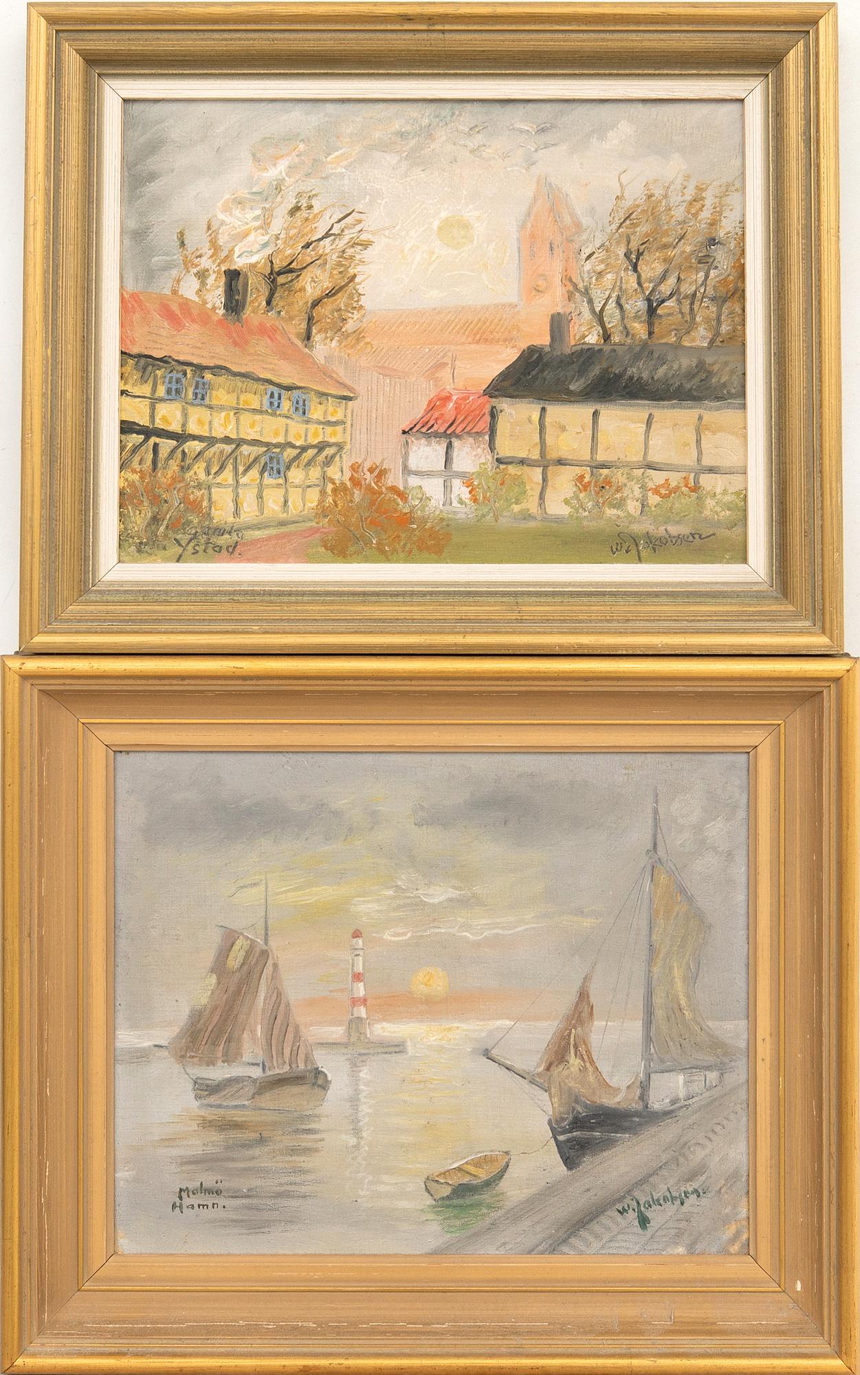Oluf Wolmer Jakobsen "Old Ystad" and "Malmö Harbour".