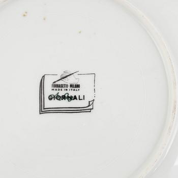 Piero Fornasetti, a set of six plates, porcelain, "Giornale", Milan, Italy.