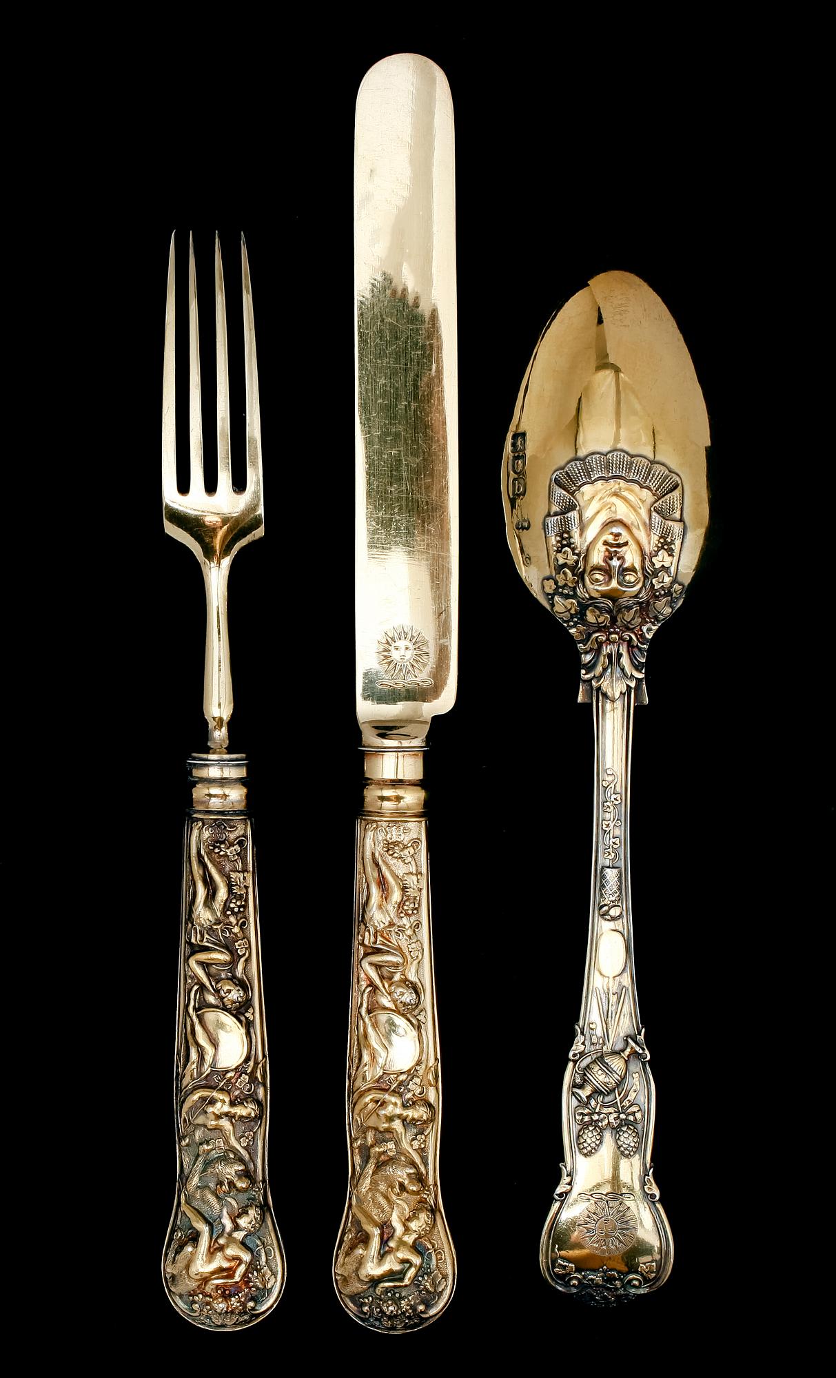 An English 19th century silver-gilt 36 piece dessert-service, makers mark of Daniel and John Wellby, London 1897.