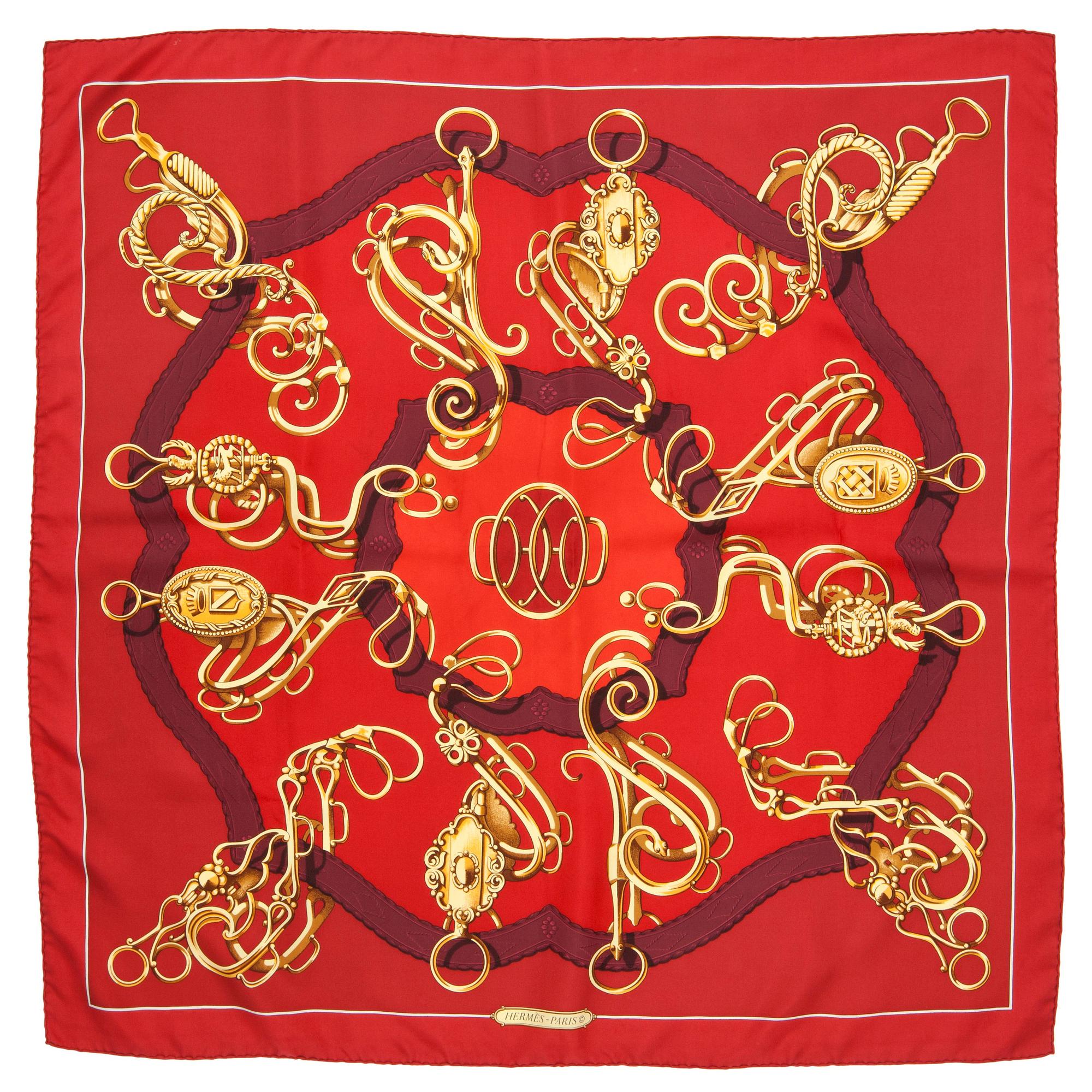 HERMÈS, a silk scarf, "Profile" / "Sellerie".