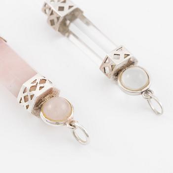 Earrings, 2 pcs, silver with rock crystal and rose quartz.