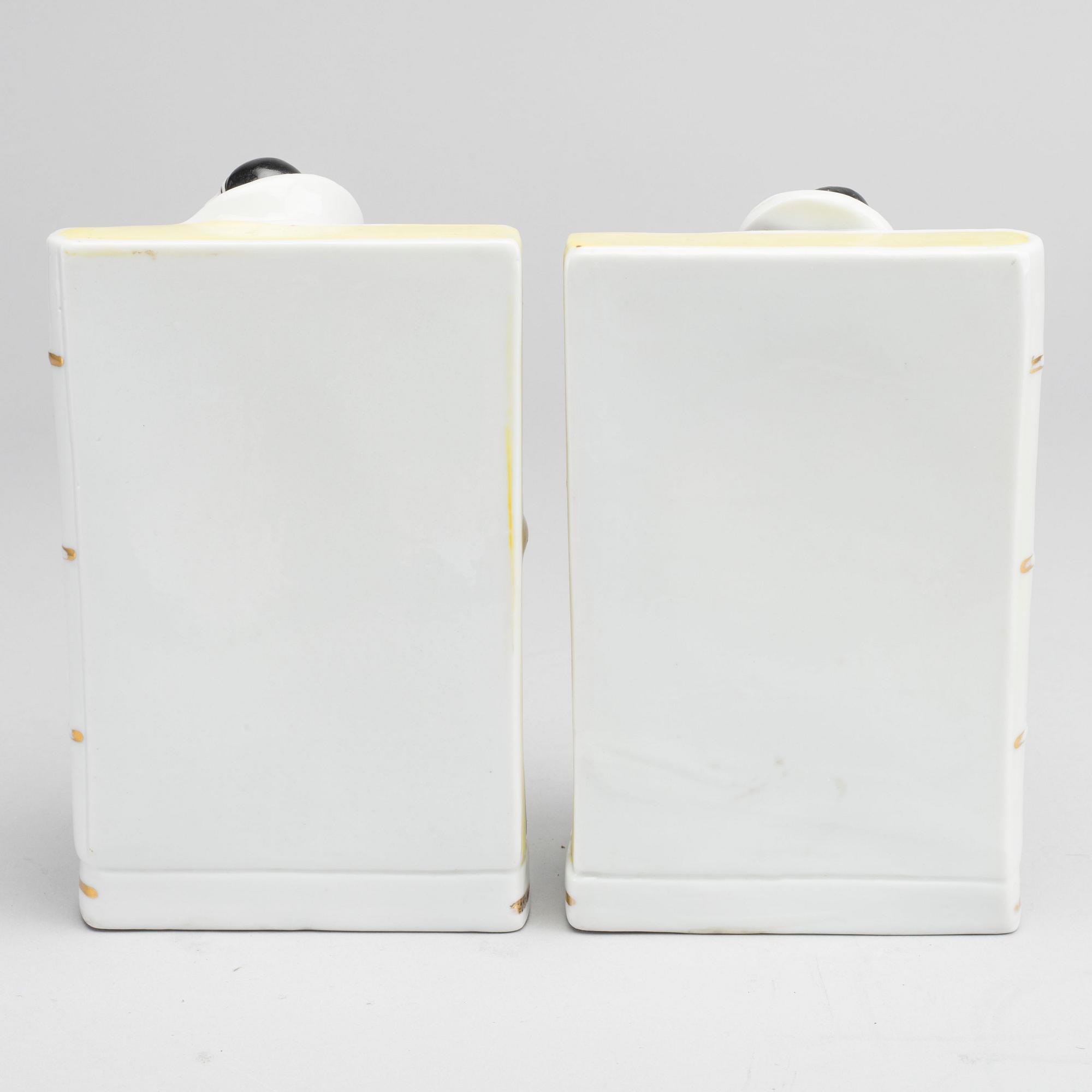 Art Deco pair of porcelain PIERROT PIERRETTE Bookends.