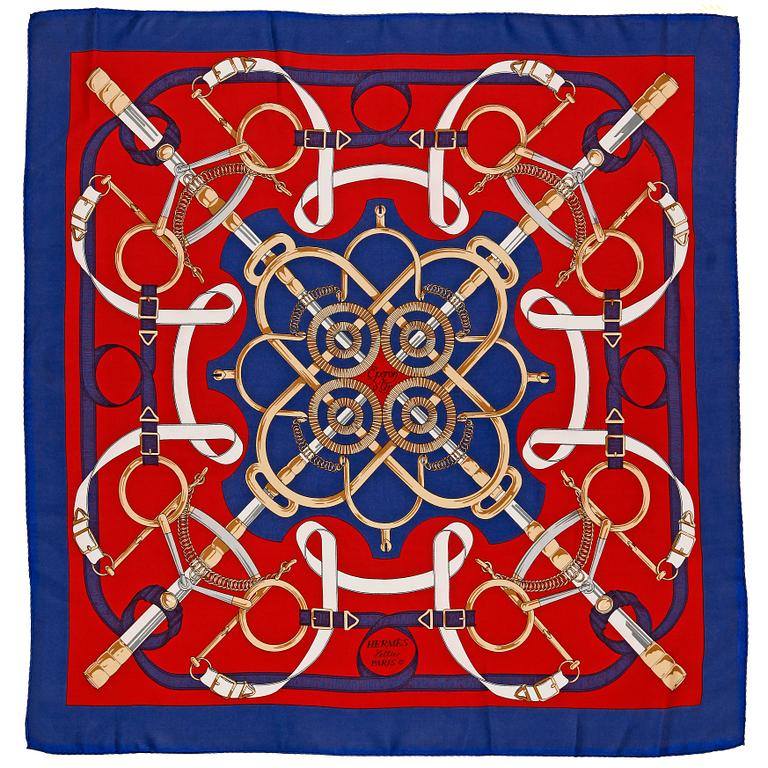 HERMÈS, silk scarf, "Epiron D'or".