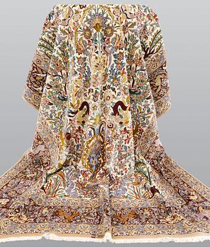 Matta, Figural Isfahan, part silk, Signerad, ca 327 x 208 cm.