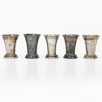 Ten Swedish silver beakers, mark of KG Markströms, Uppsala, some 1905.