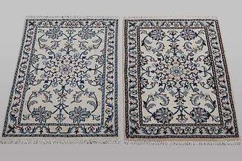 A pair of rugs, Nain, part silk, ca 90 x 60 cm & ca 90 x 60 cm.