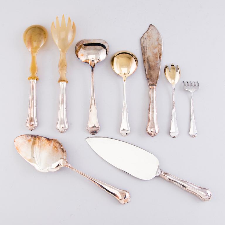 Chippendale silver cutlery, 34 pcs, Finnish hallmarks from the latter half of the 20th Century.