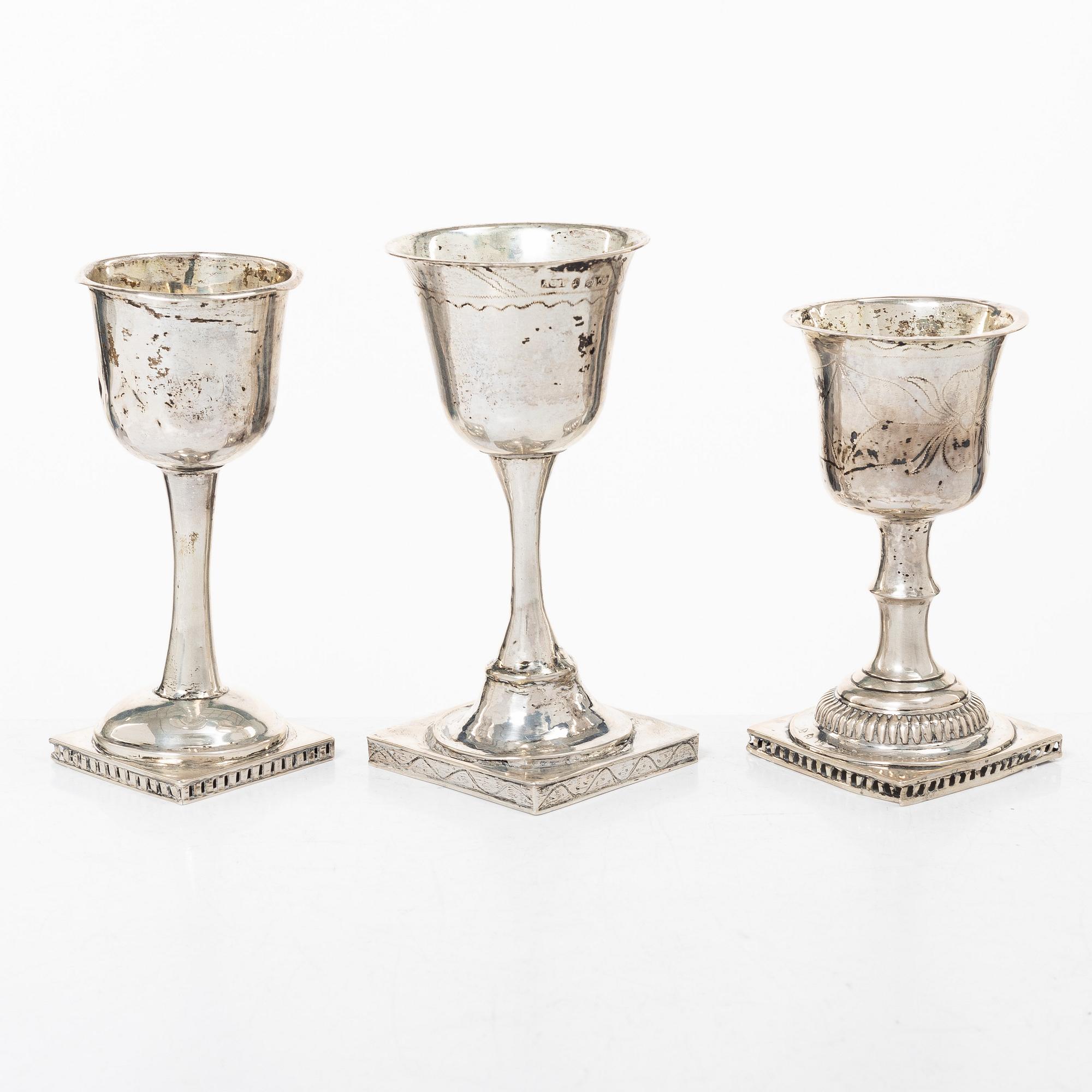 Three Swedish silver cups, 19th century.