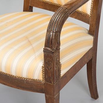 Karmstolar, 2 st, empir, 1820s-30-tal.