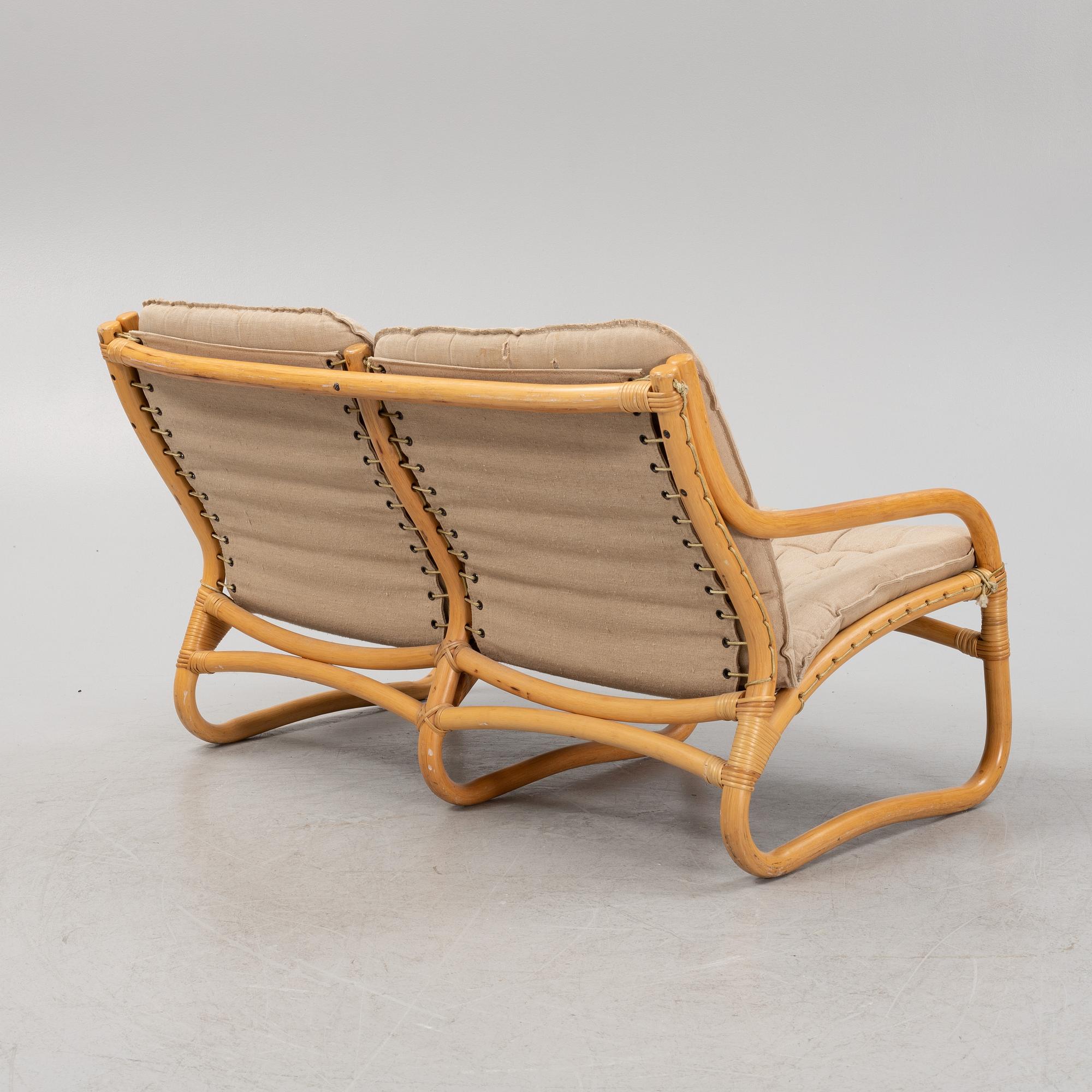 A bamboo and rattan three-piece 'Baden' furniture suite, IKEA, 1970's.