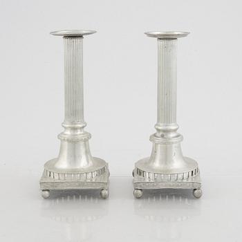 A pair of late Gustavian pewter candlesticks, Västerås, early 19th century.