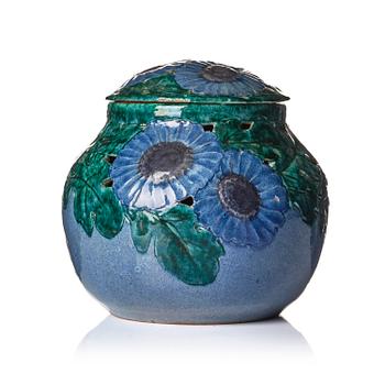 84. Hilma Persson-Hjelm, a glazed earthenware  art nouveau lidded vase, executed in her own studio, Arvika, 1920, No. 1008.