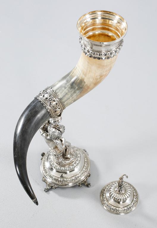 A drinking horn with epns mounting, GAB, Stockholm, late 19th century.
