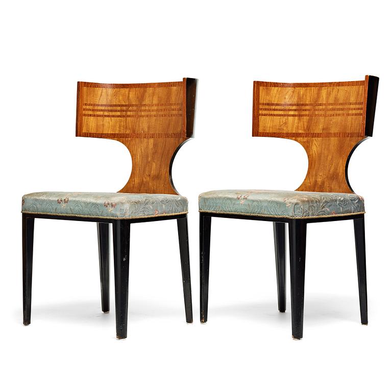 Swedish grace, a pair of klismos chairs for Carl Johansons Möbleringsaffär, 1930's.