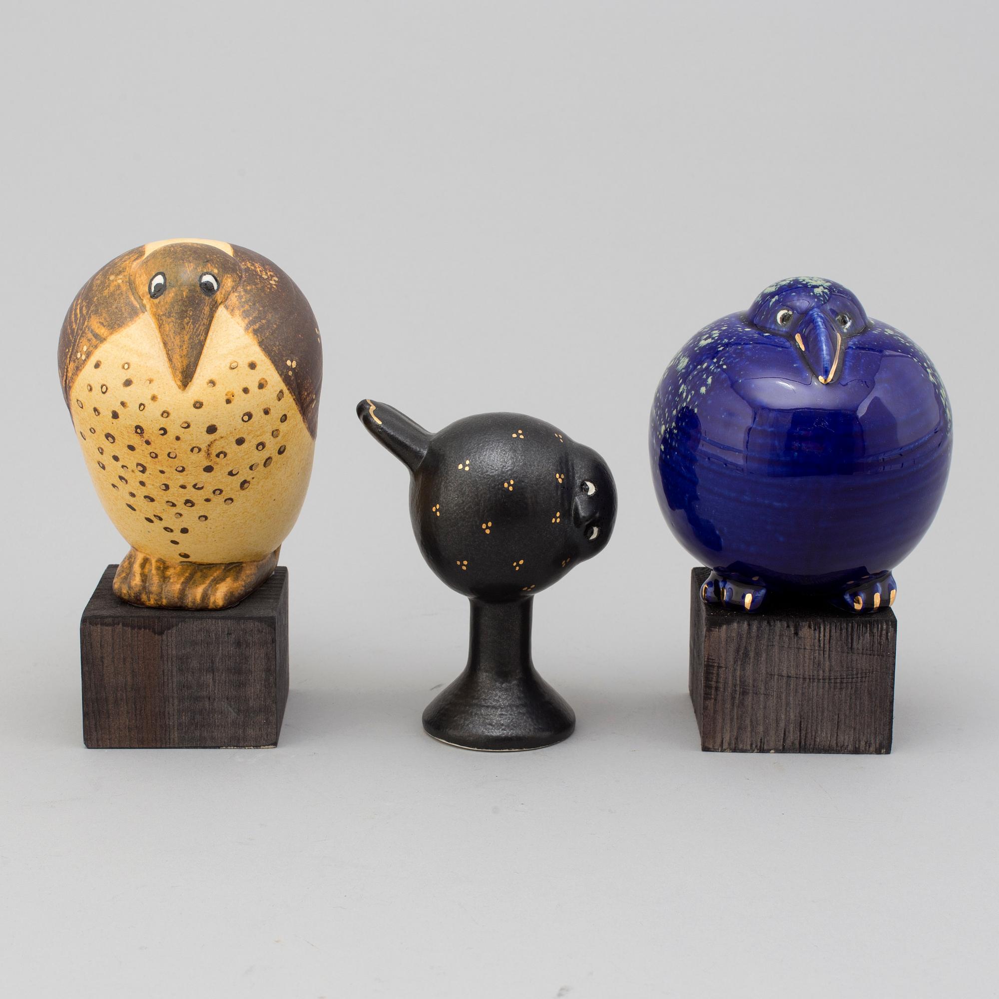 LISA LARSON, figuriner 3 st, stengods, serien 'Fåglarna Fenix