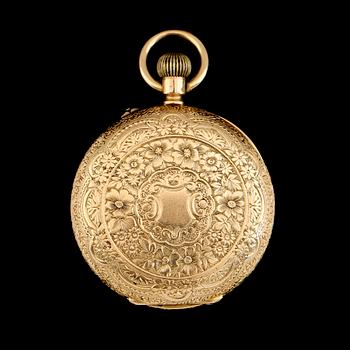 FICKUR, 18K guld, tidigt 1900-tal. Total vikt inklusive urhus ca 38 g.