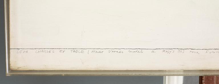 Christo & Jeanne-Claude, "Deux chaisses et table" (Projet d'après model de Masy's 1963 pour l'usine Spectrum, Bergeyk, N.B. Hollande).