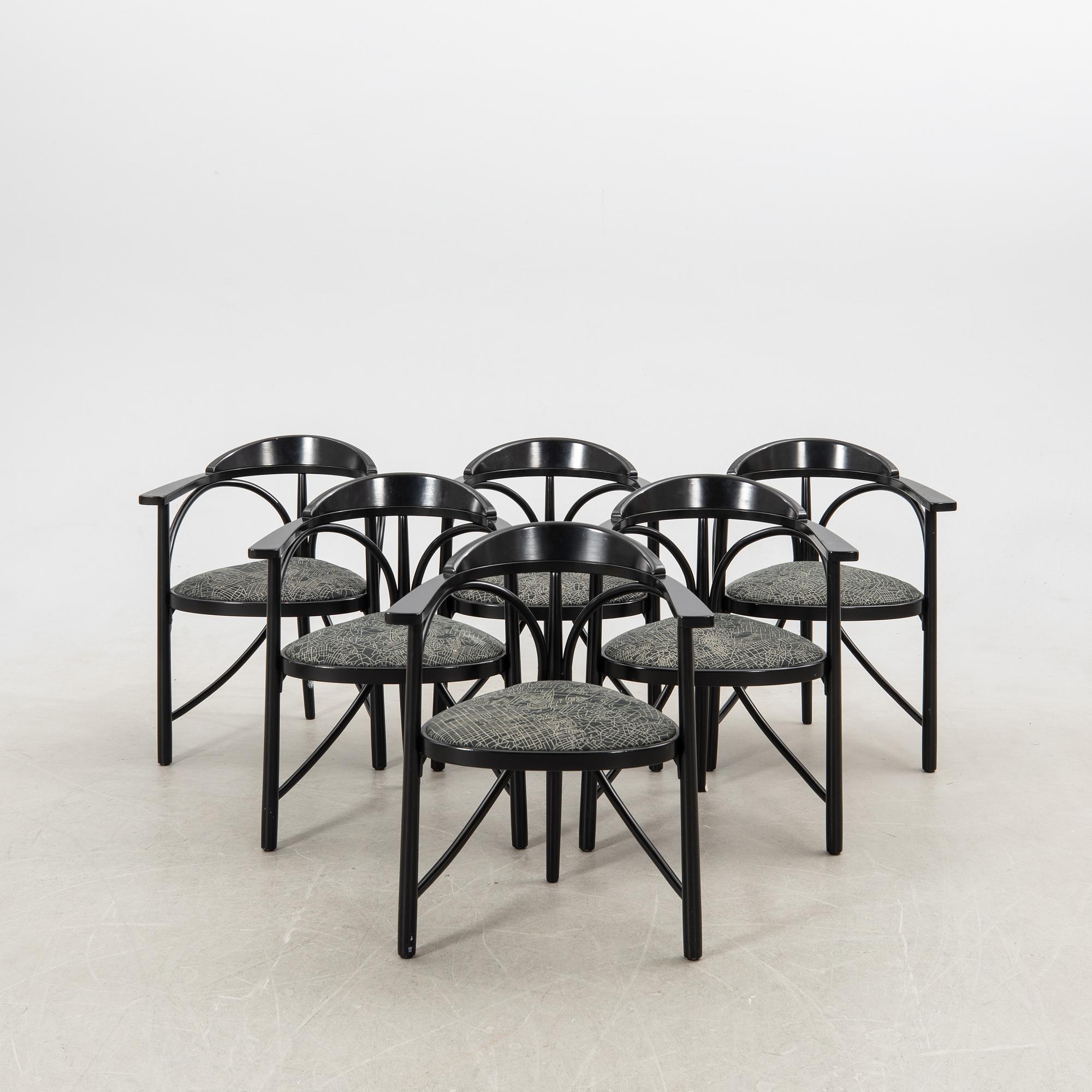 Armchairs, 6 pcs, model 87, Thonet, late 20th century.