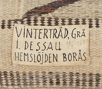 Ingrid Dessau, A CARPET, "Vinterträd, grå", flat weave, ca 226,5 x 149 cm, signed HB ID.