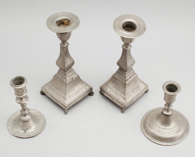 LJUSSTAKAR, 3 delar (2+1+1), tenn, 1700-/1800-tal.