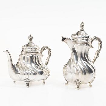 Coffee and tea service, 4 pieces, silver, Rococo style, Germany, 20th century.
