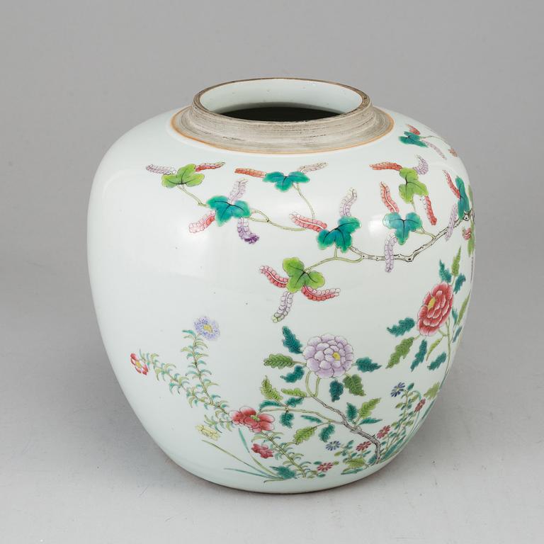 A Chinese famille rose jar, 20th century.
