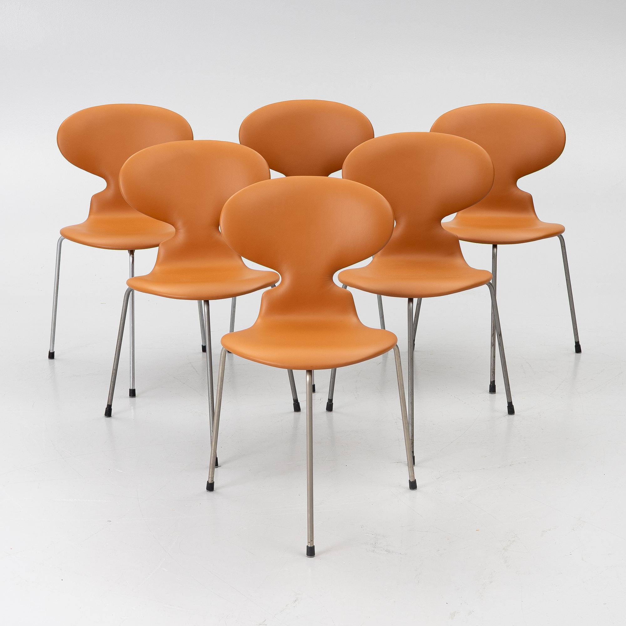 Arne Jacobsen, Chairs, 6, “Ant”, Fritz Hansen, 1950s/60s.