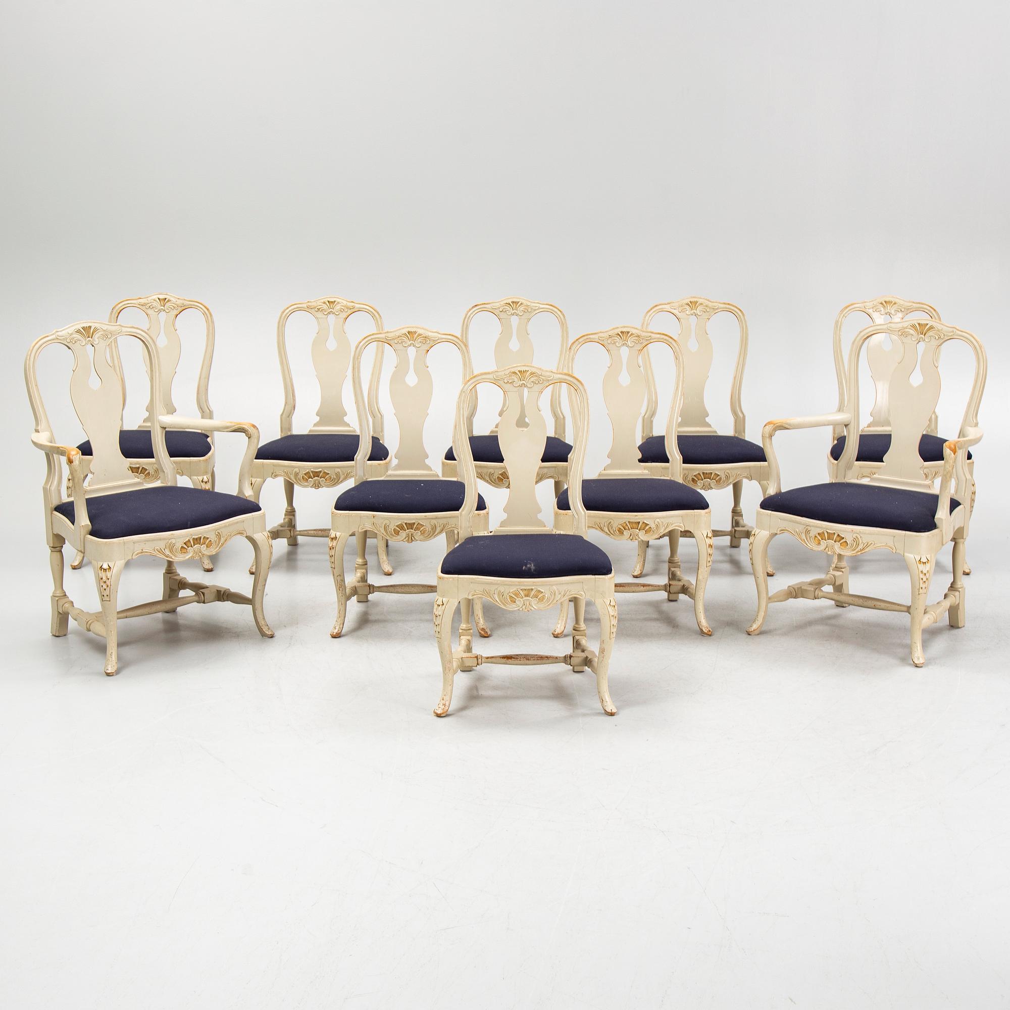 Chairs, 10 pcs, Rococo style, 20th century.