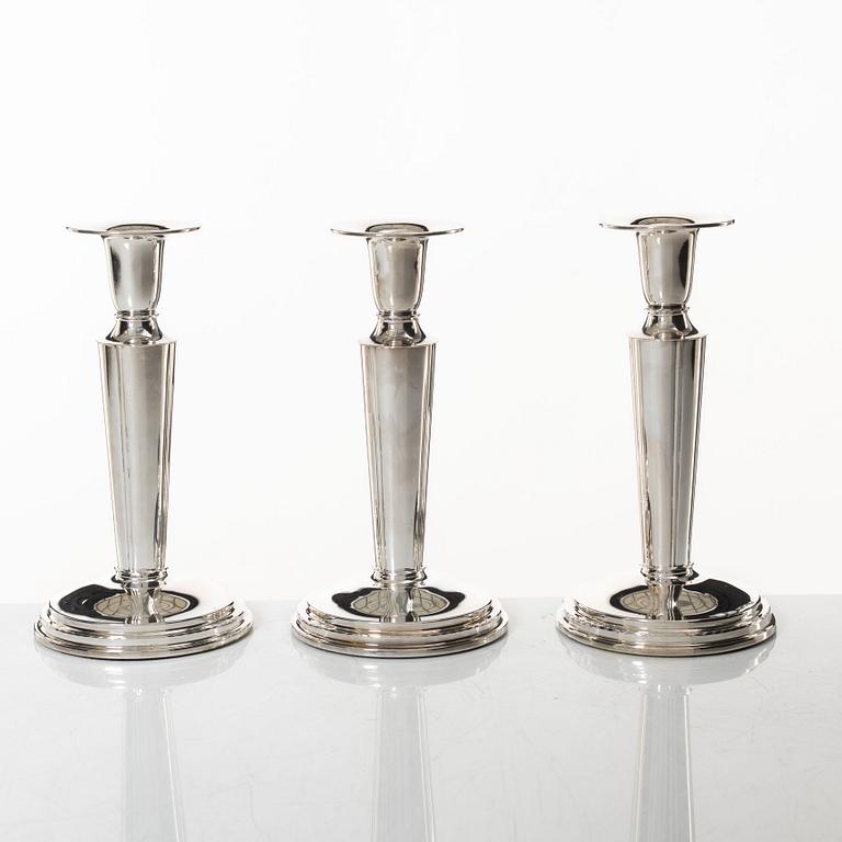 Candlesticks, three pieces, silver, TESI, Gothenburg 1962.