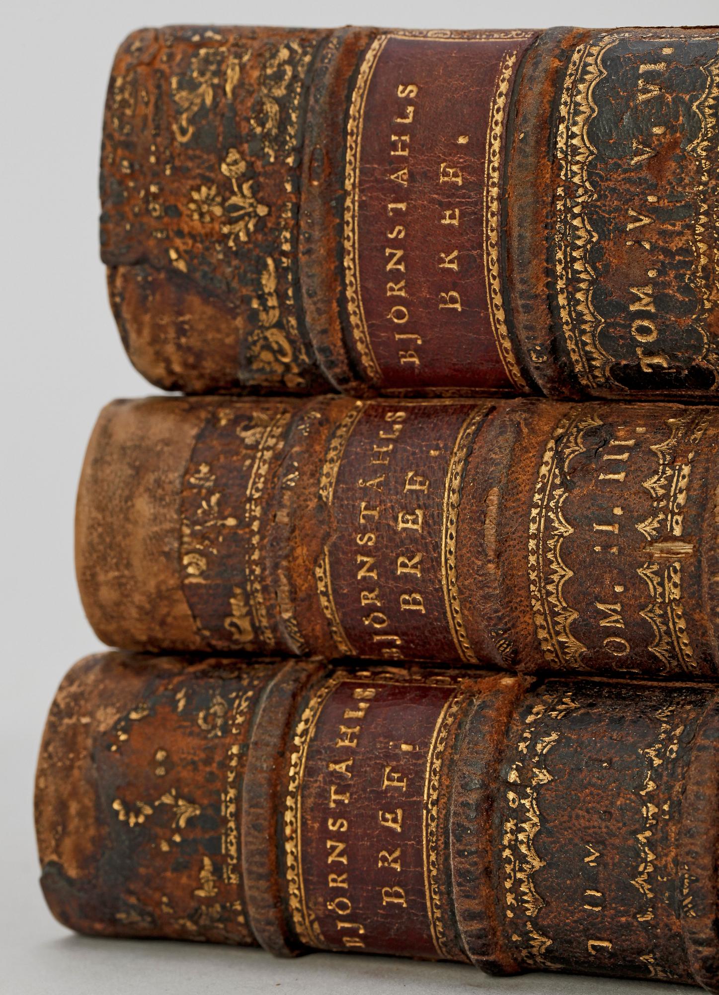 BOKVERK, 6 vol i tre, "Resa til Frankrike, Italien...Turkiet och Grekland" av Jac.Jon. Björnståhl, utg CC Gjörwell, Stockholm 1780-84.