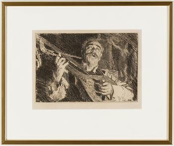 Anders Zorn · ANDERS ZORN, etsning, utförd 1918, signerad i blyerts.