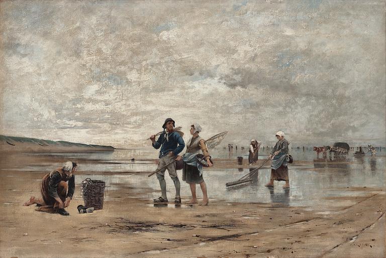 August Hagborg, Skaldjursfiske vid ebb, motiv från Normandie.