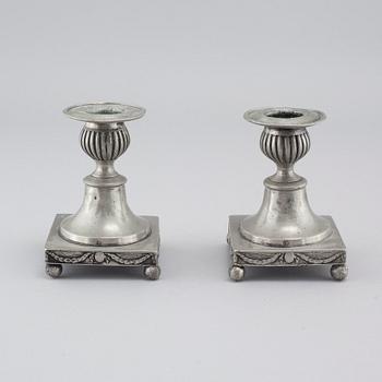 A pair of pewter candlesticks by Adolf Fredrik Moberg in Jönköping, 1824.