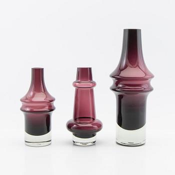 Tamara Aladin, vases, 5 pcs, glass, Riihimäen Lasi, Finland, 1960s/70s.