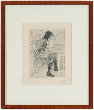 CARL LARSSON, etching, signed C.L. in pencil. Executed 1916. State 2. "Reading".