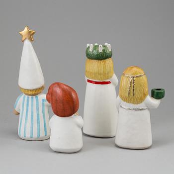 LISA LARSON, 4 st, Luciatåg, ljusstakar/figuriner, signerade, Gustavsberg.